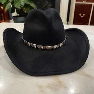 Mens Black Wool Cowboy Hat‎ Studded Western Style Size M